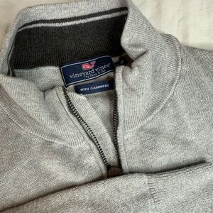 Vineyard Vines M Mens 1/4 Zip Pullover Sweater Gray Cotton Cashmere Knit